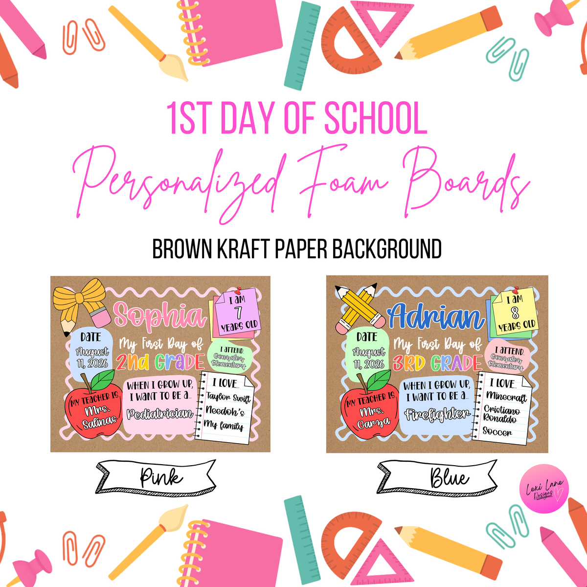1st Day of School Boards- BROWN KRAFT PAPER BACKGROUND